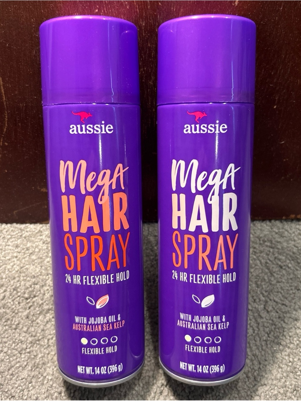 X2 Aussie Mega Hair Spray 24 Hour Flexible Hold Hairspray Jojoba Oil 14oz